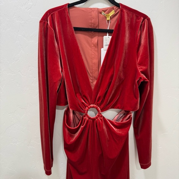 NWT Awaylee X Free People Peekaboo Velvet Jumpsuit Women's 1X Cutout Red Orange - Picture 6 of 16